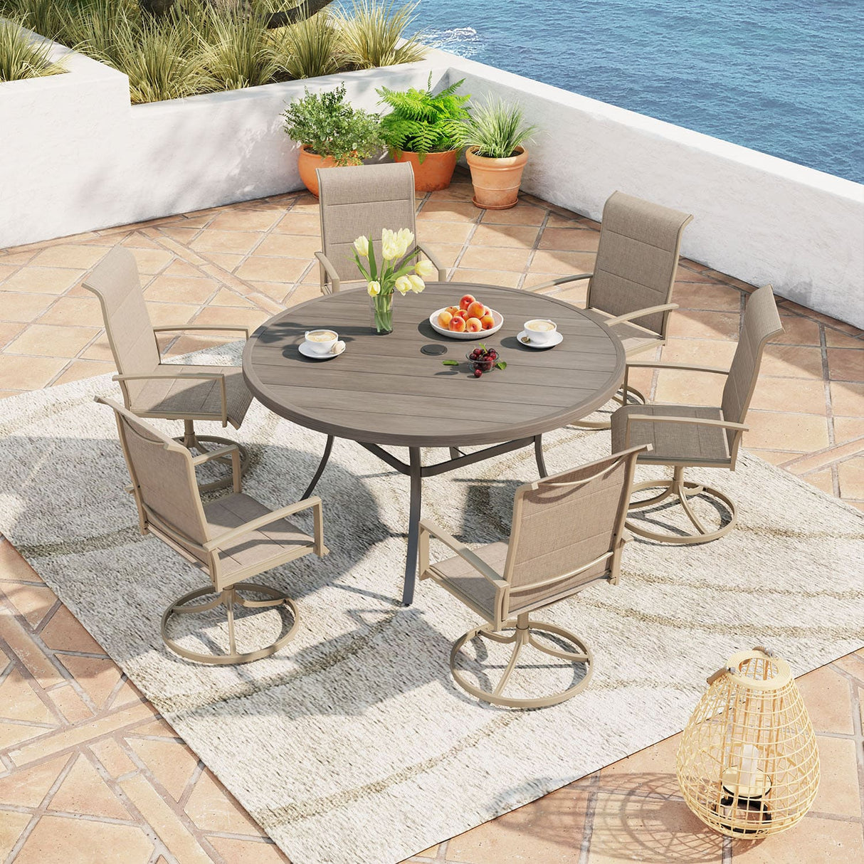 Vicllax 7 Pieces Outdoor Dining Set with 53" Round Dining Table and Swivel Chairs