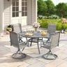 VICLLAX 5 PCS Patio Dining Table Set, Round Metal Table with Shelf and Padded Swivel Chair