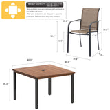 Vicllax 5 PCS Patio Dining Set, Outdoor Square Metal Table and Stackable Chair Set