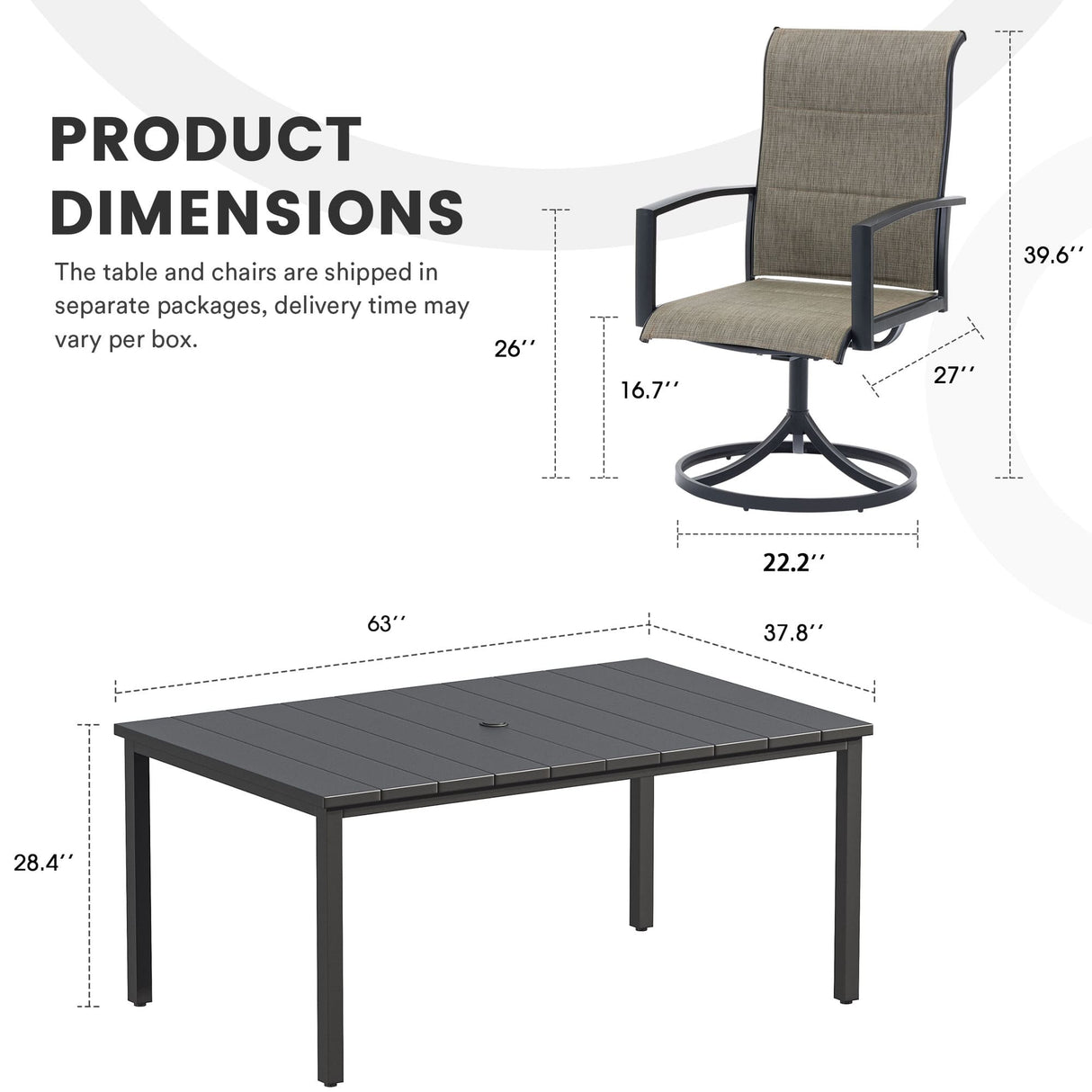 Vicllax 7 Pieces Outdoor Dining Set with Rectangular Dining Table and Padded Swivel Chairs