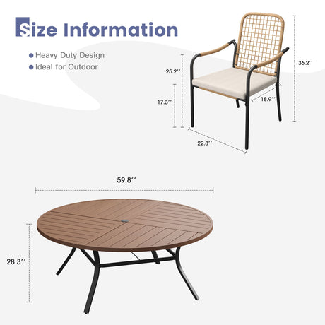 Vicllax 11 PCS Patio Dining Table Set, 60" Round Metal Table and Solana Stackable Chair