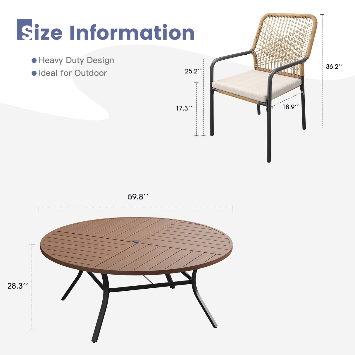 Vicllax 11 PCS Patio Dining Table Set, 63" Round Metal Table and Alora Stackable Chair