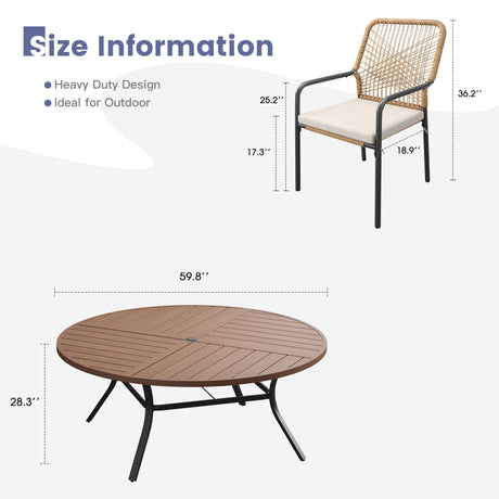 Vicllax 11 PCS Patio Dining Table Set, 60" Round Metal Table and Alora Stackable Chair