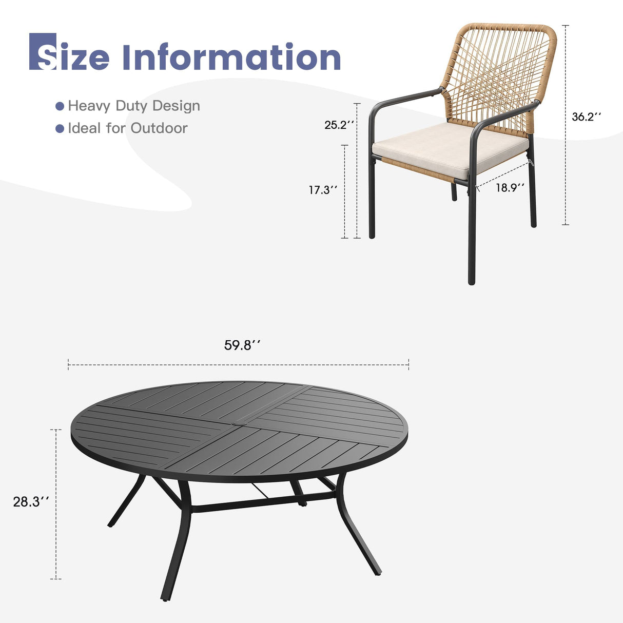 Vicllax 11 PCS Patio Dining Table Set, 63" Round Metal Table and Alora Stackable Chair