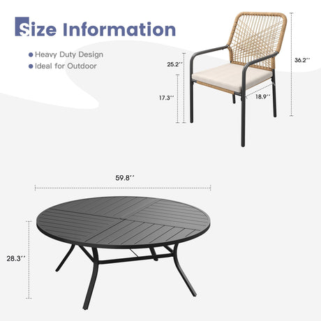 Vicllax 11 PCS Patio Dining Table Set, 60" Round Metal Table and Alora Stackable Chair