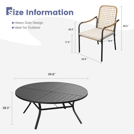Vicllax 11 PCS Patio Dining Table Set, 60" Round Metal Table and Solana Stackable Chair