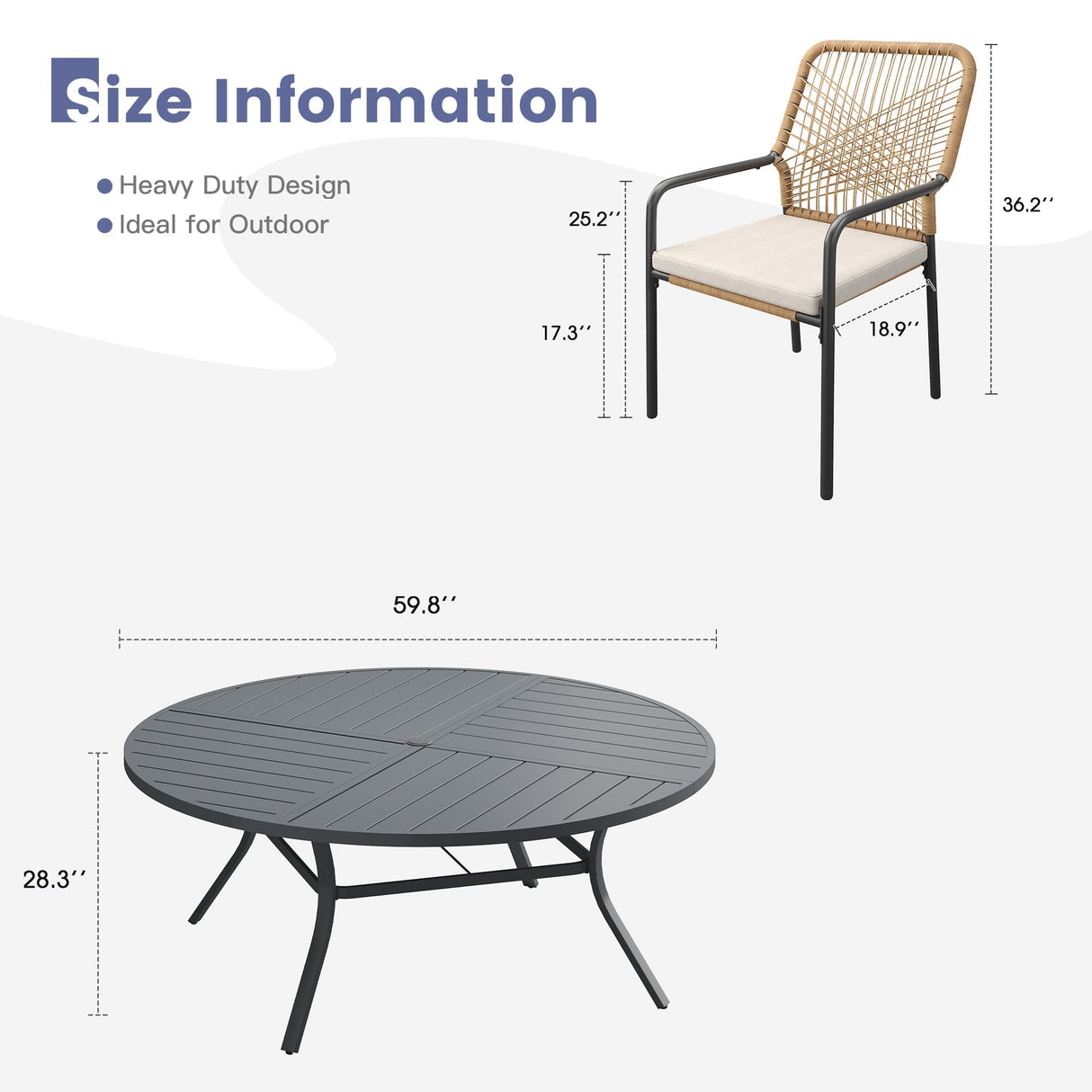 Vicllax 11 PCS Patio Dining Table Set, 63" Round Metal Table and Alora Stackable Chair