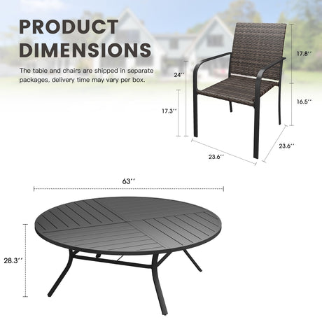 Vicllax 11 Pieces Outdoor Dining Set, 63" Outdoor dining Table and 10 Stackable Metal Armchairs
