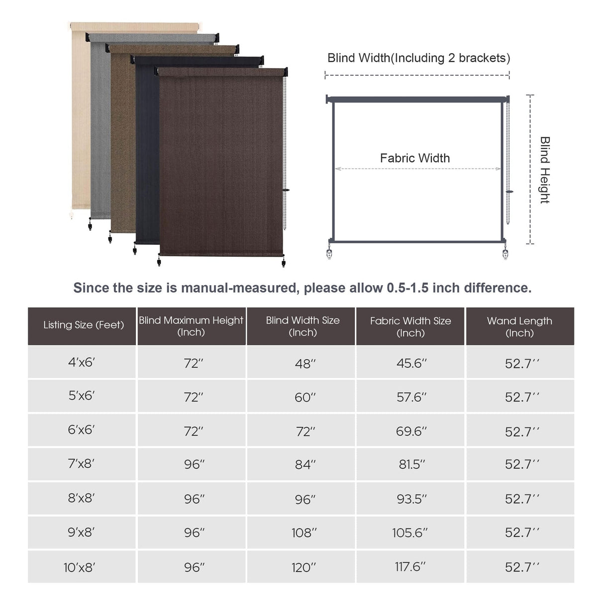 Vicllax Outdoor Sun Blocking Roller Shade, Patio Roll Up Shade Blinds