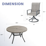 VICLLAX 5 PCS Patio Dining Table Set, Round Metal Table with Shelf and Padded Swivel Chair