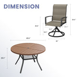 VICLLAX 5 PCS Patio Dining Table Set, Round Metal Table with Shelf and Padded Swivel Chair