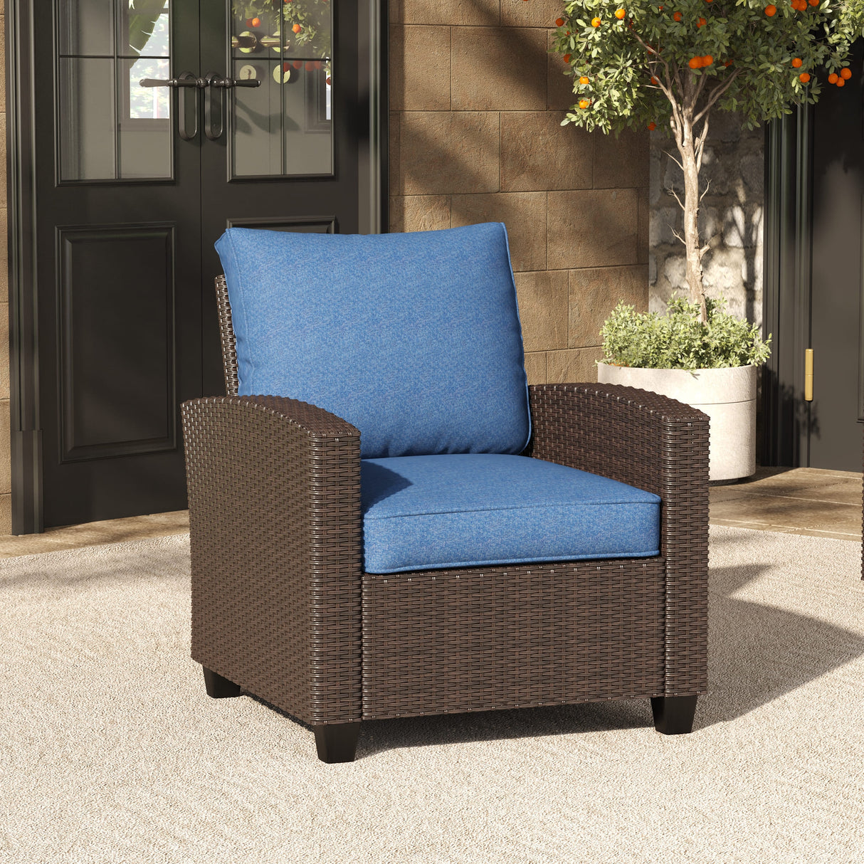 Vicllax Wicker Outdoor Conversation Sofa, Love Seat Glider, Chairs and Ottomans