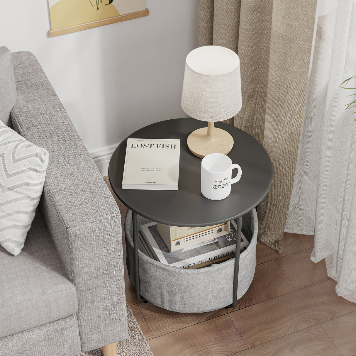 Vicllax Metal Round Side Table, Outdoor/Indoor End Table with Storage