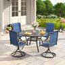 VICLLAX 5 PCS Patio Dining Table Set, Round Metal Table with Shelf and Padded Swivel Chair