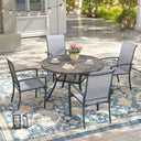 Vicllax 5 PCS Patio Dining Table Set, 41" Round Metal Table with Shelf and Skyline Stackable Chair