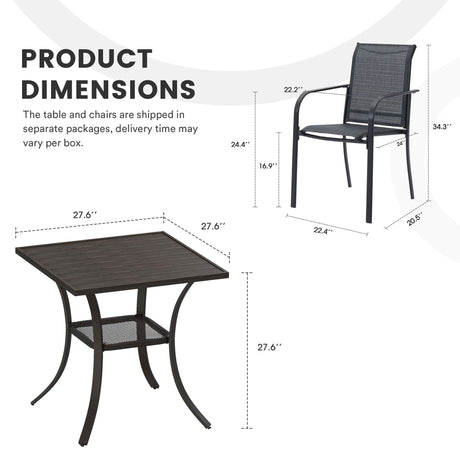 Vicllax 3-Piece Patio Bistro Set, Outdoor Stackable Sling Chairs and Metal Round Table