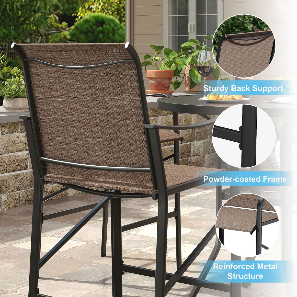 Vicllax 3/5 PCS Outdoor Bar Set, Patio High Bar Chairs and Round Bar Table