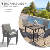 VICLLAX Patio Outdoor Dining Set of 4/6, Metal Round Dining Table and Stackable Sling Dining Chair with Armrest