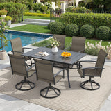 Vicllax 7 Pcs Outdoor Dining Set, Rectangular Metal Table with Storage Shelf and 6  Swivel Chairs