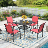 Vicllax 5 Pieces Outdoor Dining Set, 37.8" Square Metal Table and Stackable Sling Chairs