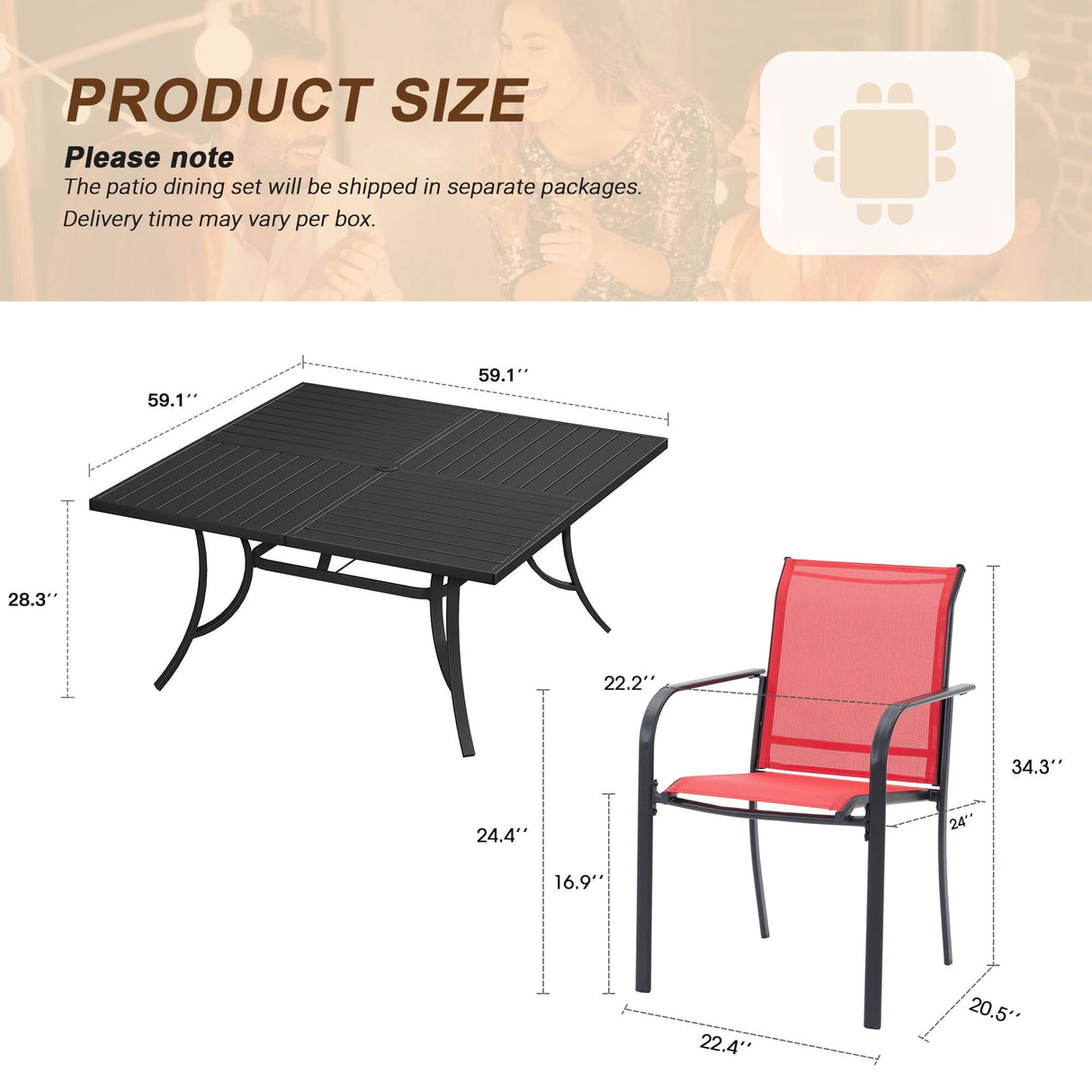 Vicllax 9 Pieces Outdoor Dining Set with 59" Square Dining Table and Stackable Chair