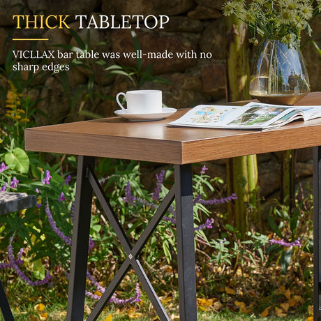 Vicllax 3 PCS Outdoor Bar Set, Patio Wicker Bar Chairs and Large Rectangular Bar Table