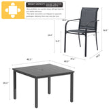Vicllax 5 PCS Patio Dining Set, Outdoor Square Metal Table and Stackable Chair Set
