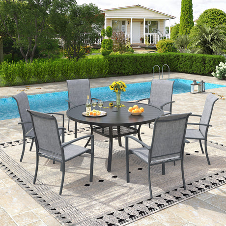 Vicllax 7 Pieces Outdoor Dining Set, 47.2"Round Table and Skyline Stackable Chair