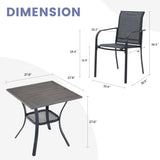 Vicllax 3-Piece Patio Bistro Set, Outdoor Stackable Sling Chairs and Black Metal Square Table