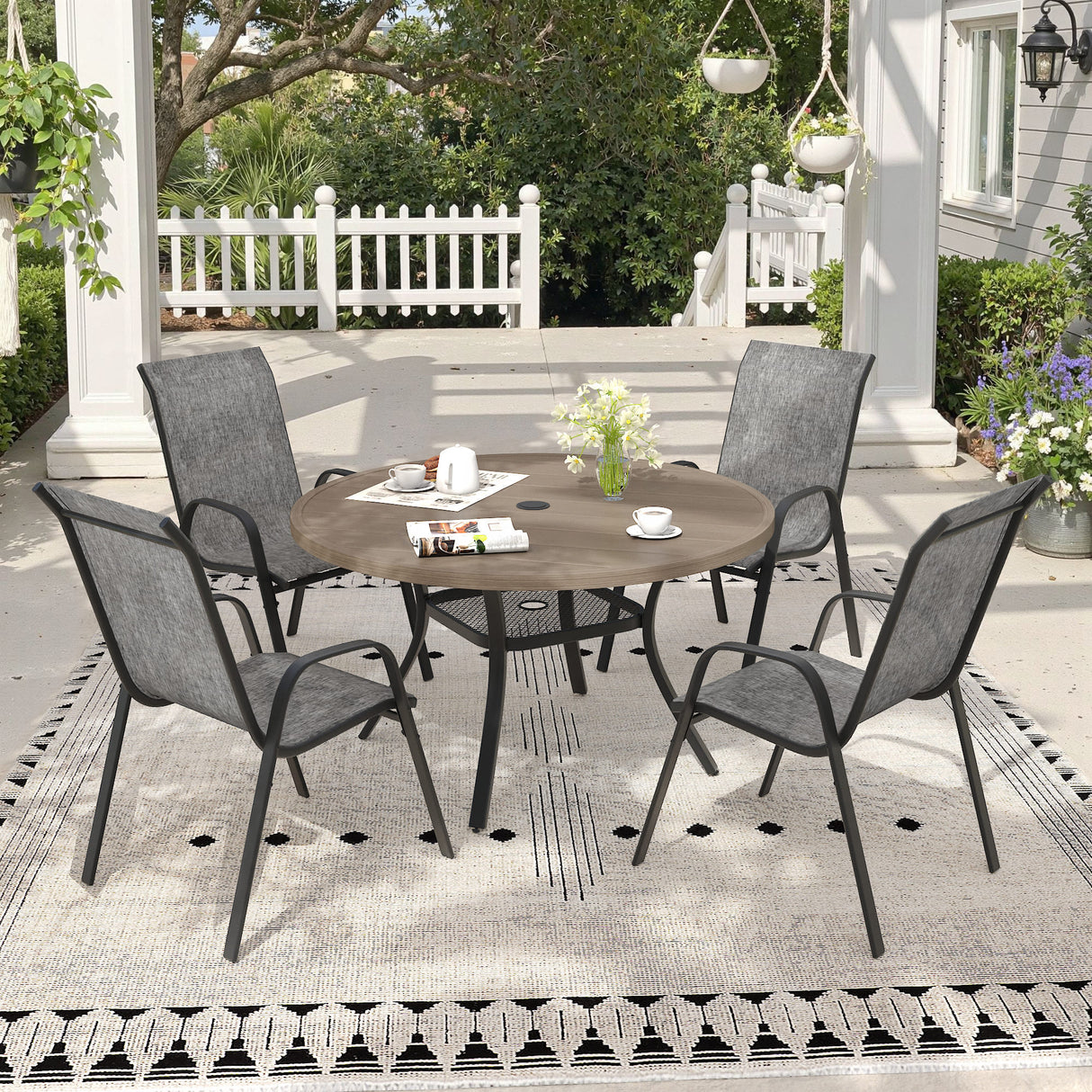 Vicllax 5 Pieces Outdoor Dining Set, 40.6" Outdoor Round dining Table and Horizon Stackable Chair