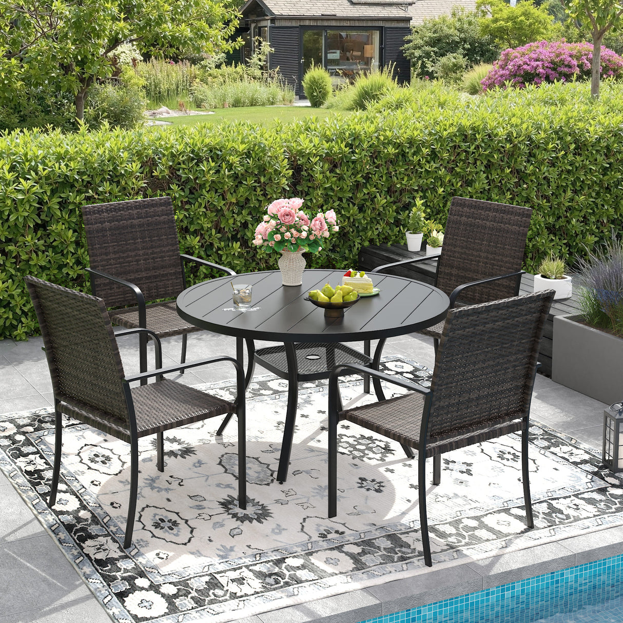 Vicllax 5 Pieces Outdoor Dining Set,  40.6" Outdoor Round dining Table and 4 Stackable Metal Armchairs