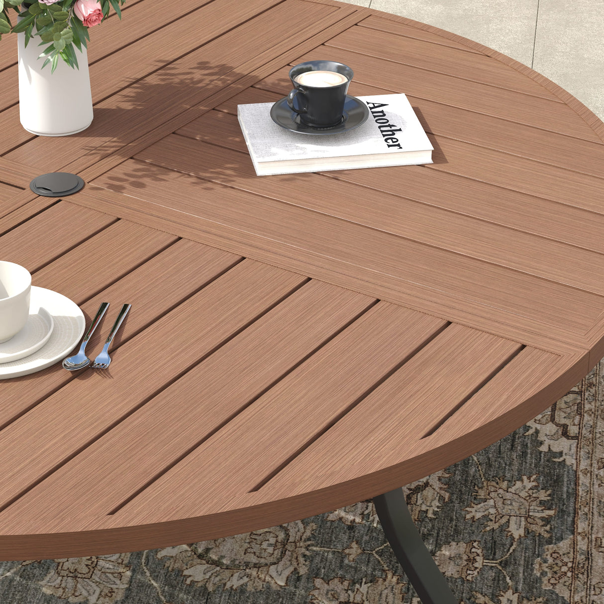 Vicllax 59.8" Patio Round Dining Table Set of 8, Metal Dining Table and Swivel Dining Chairs