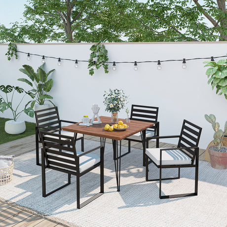 Vicllax 5 PCS Patio Dining Set, Outdoor Metal Table and Dining Chair with Cushion
