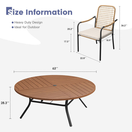 Vicllax 11 PCS Patio Dining Table Set, 63" Round Metal Table and Solana Stackable Chair