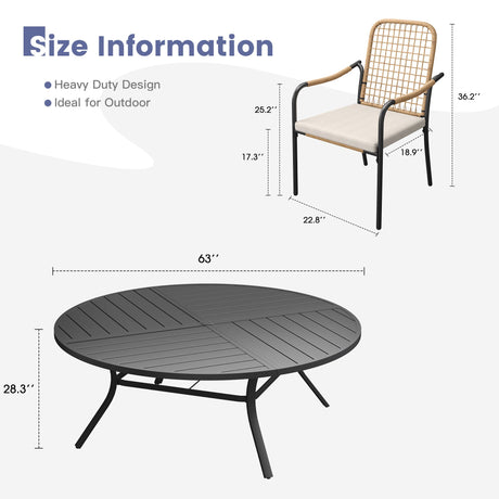 Vicllax 11 PCS Patio Dining Table Set, 63" Round Metal Table and Solana Stackable Chair