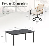 Vicllax 7 pcs Outdoor Dining Set,  Rectangular Metal Table and Solana Swivel Dining Chair