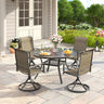 VICLLAX 5 PCS Patio Dining Table Set, Round Metal Table with Shelf and Padded Swivel Chair