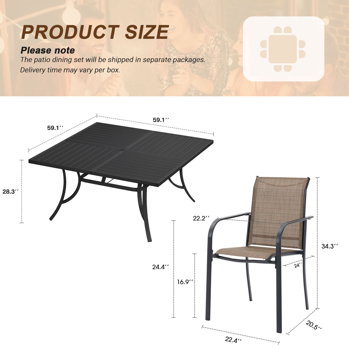 Vicllax 9 Pieces Outdoor Dining Set with 59" Square Dining Table and Stackable Chair