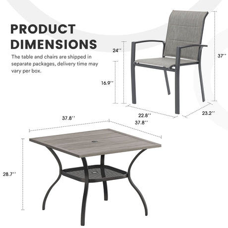 Vicllax 5 Pieces Outdoor Dining Set with Square Table and Padded Stackable Chairs