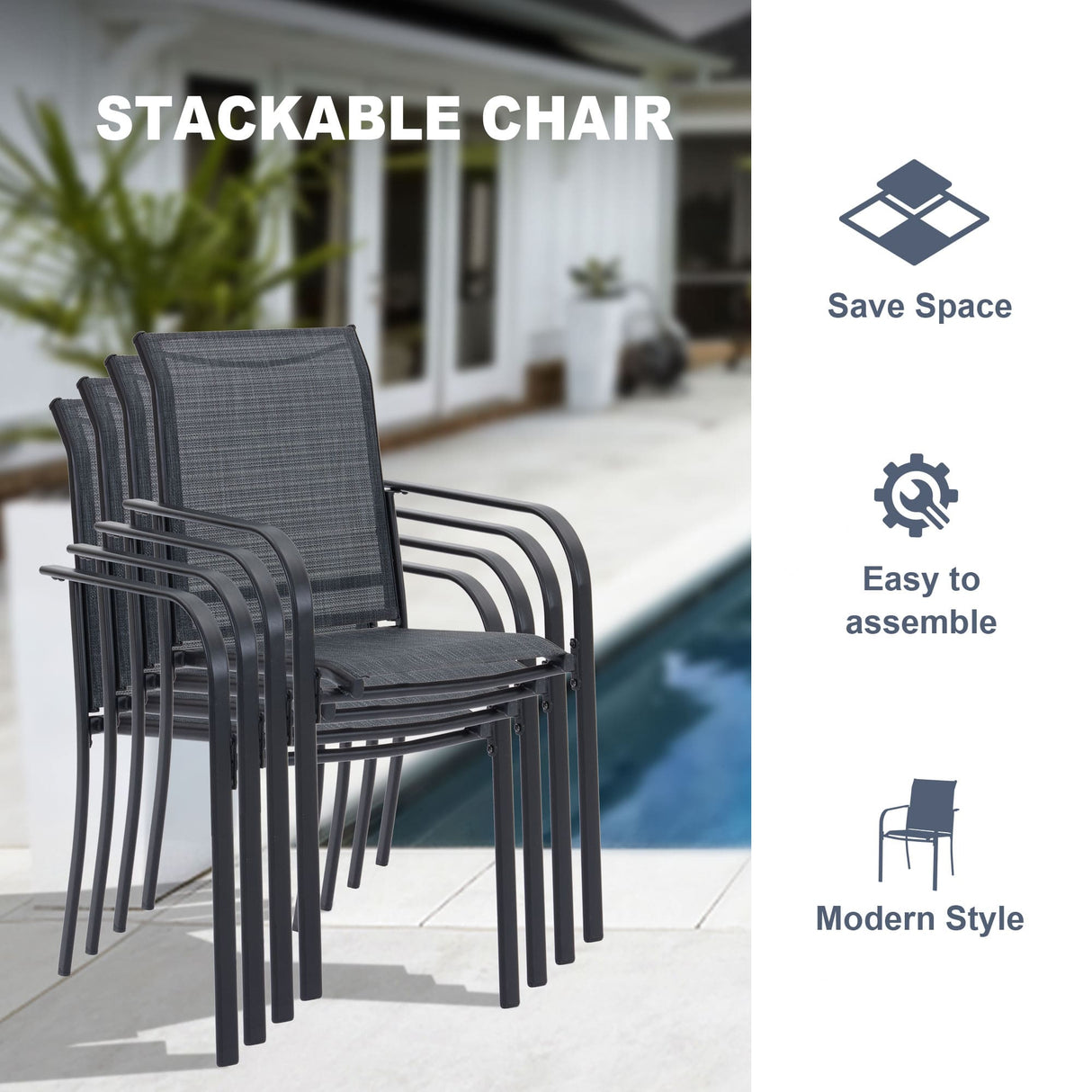 Vicllax Juego de comedor para exterior de 7 piezas con mesa redonda de metal de 48" y sillones de textileno 