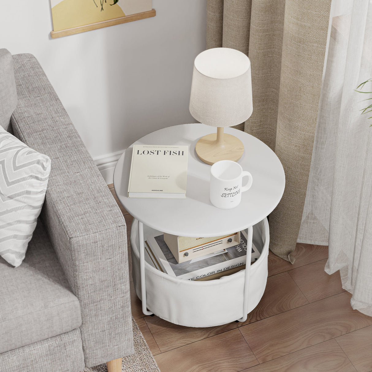 Vicllax Metal Round Side Table, Outdoor/Indoor End Table with Storage