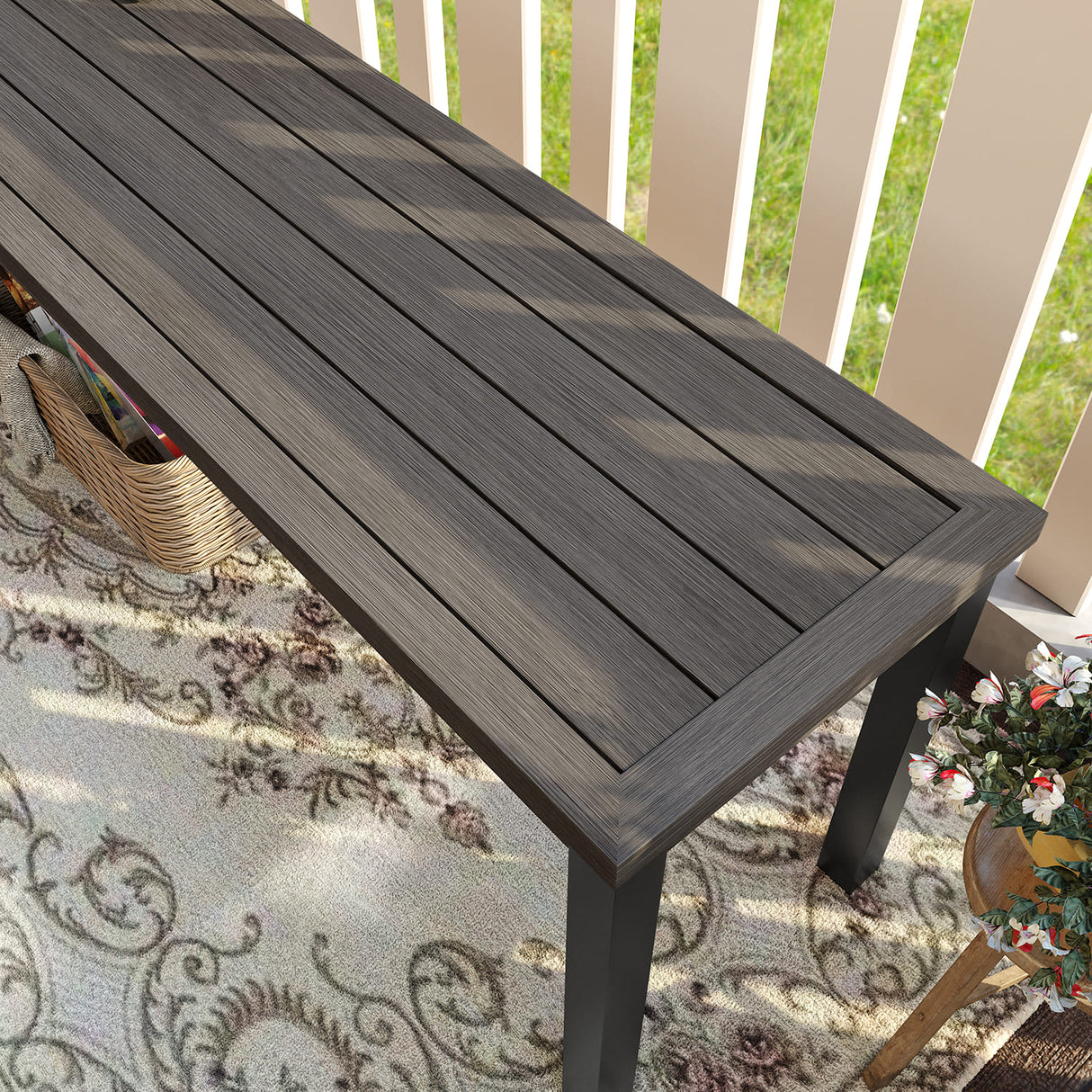 Vicllax 3-Piece Rectangular Metal Outdoor Dining Table and Bench Set