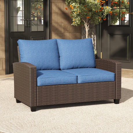 Vicllax Wicker Outdoor Conversation Sofa, Love Seat Glider, Chairs and Ottomans