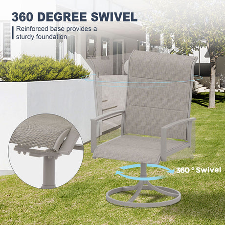 Vicllax Sillas giratorias para patio, asiento profundo acolchado de textileno con reposabrazos