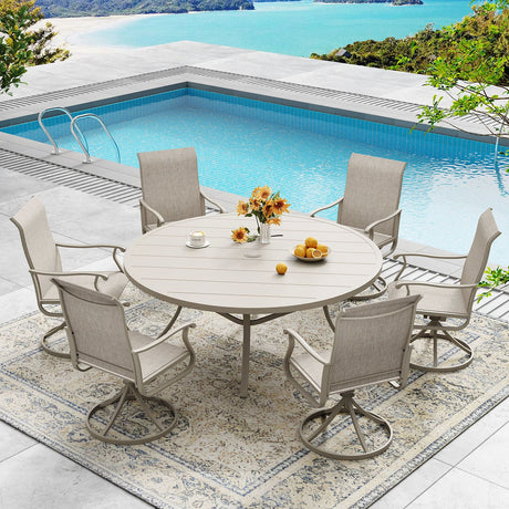 Vicllax 7/9 Pieces Outdoor Dining Set, Metal Round Dining Table and Premium Swivel Chairs