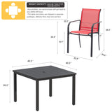 Vicllax 5 PCS Patio Dining Set, Outdoor Square Metal Table and Stackable Chair Set