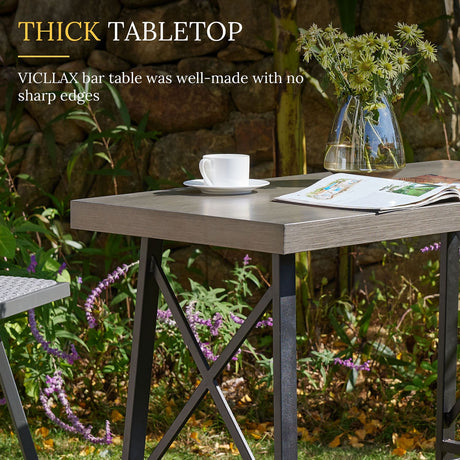 Vicllax Bar Table Set for 2, 3 Pcs Wooden-Like Table and Stools with Backrest and armrests, for Nook Balcony