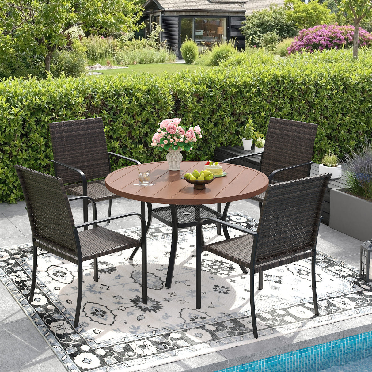 Vicllax 5 Pieces Outdoor Dining Set,  40.6" Outdoor Round dining Table and 4 Stackable Metal Armchairs