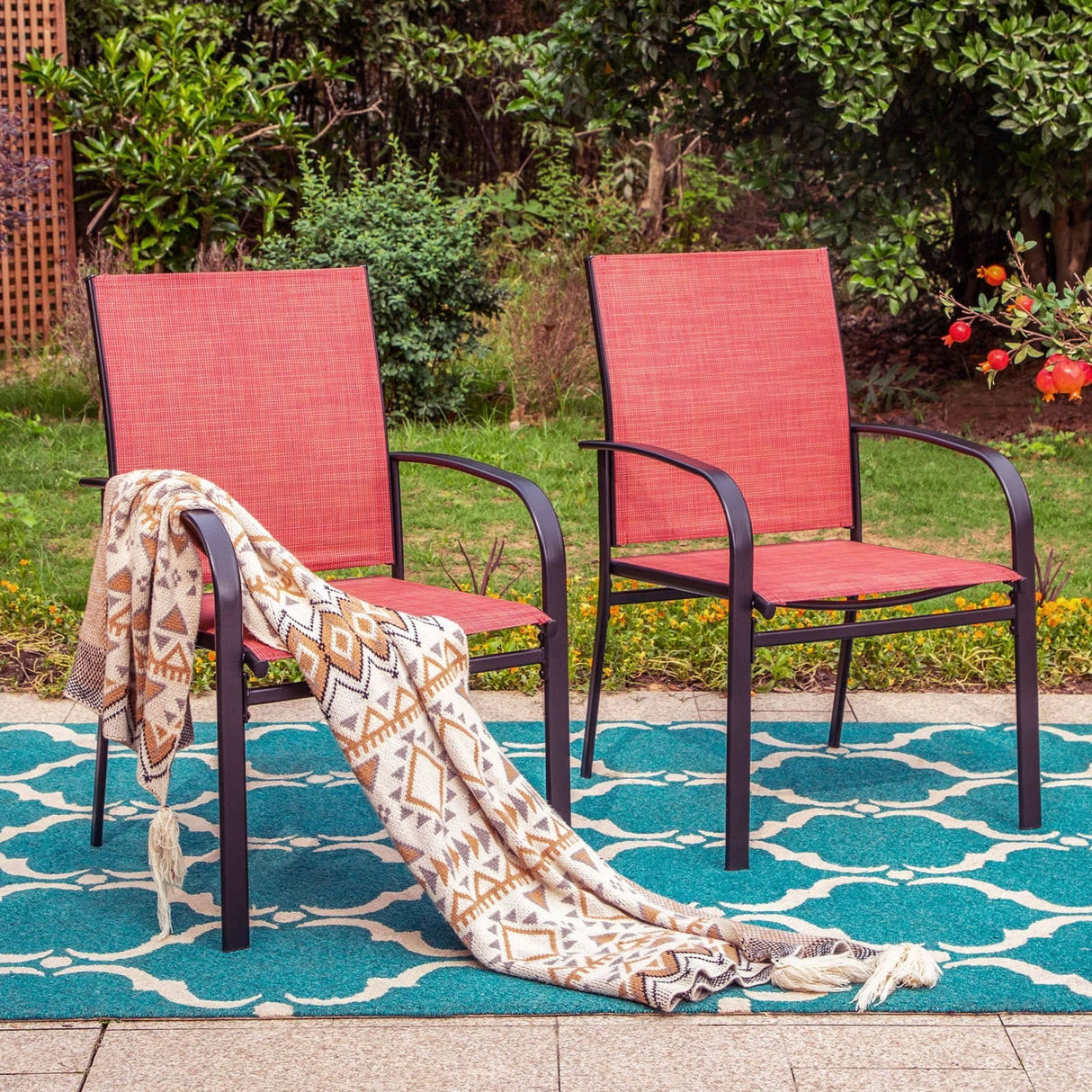 VICLLAX Patio 9 Pieces Outdoor Dining Set, 70.9" Rectangular Metal Dining Table and Stackable Sling Dining Chair with Armrest