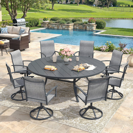 Vicllax Outdoor Dining Set for 8 People, Patio 63" Round Table with 8 Swivel Chairs Set